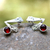 Garnet button earrings, 'Life Script' - Garnet button earrings (image 2) thumbail