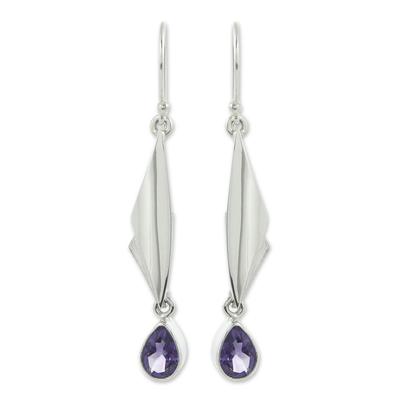 Amethyst dangle earrings, 'On Silver Wings' - Amethyst dangle earrings