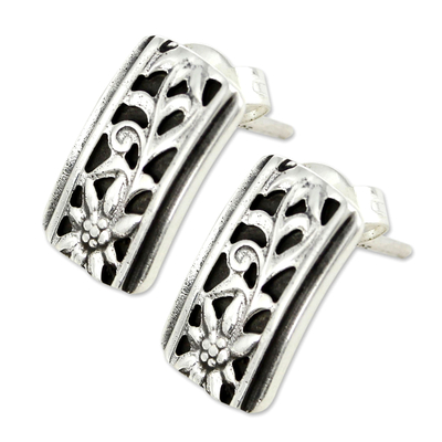 Silver button earrings, 'Taxco Sunflowers' - Silver button earrings