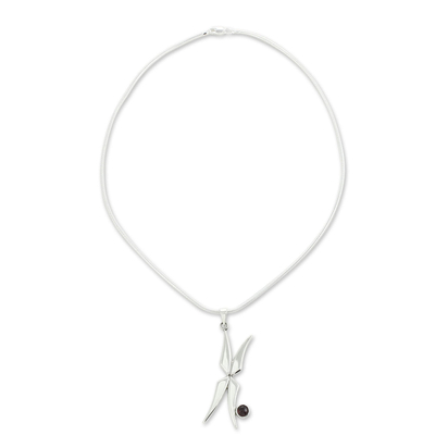 Garnet pendant necklace, 'Fairy Wings' - Garnet pendant necklace