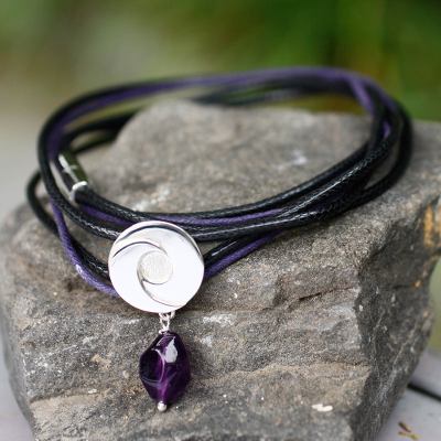 Amethyst wrap bracelet, 'Integration' - Amethyst Wrap Bracelet with 925 Silver Pendant