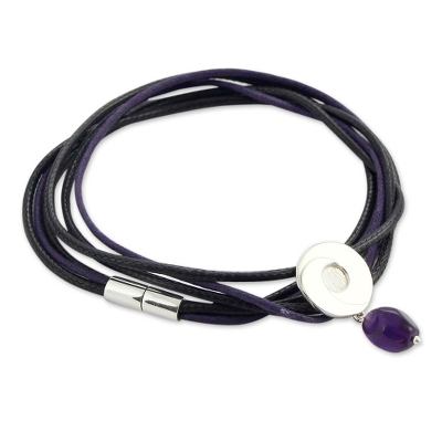 Amethyst wrap bracelet, 'Integration' - Amethyst Wrap Bracelet with 925 Silver Pendant