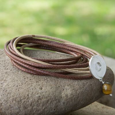 Tiger's eye wrap bracelet, 'Integration' - Tiger's Eye Wrap Bracelet with 925 Silver Pendant