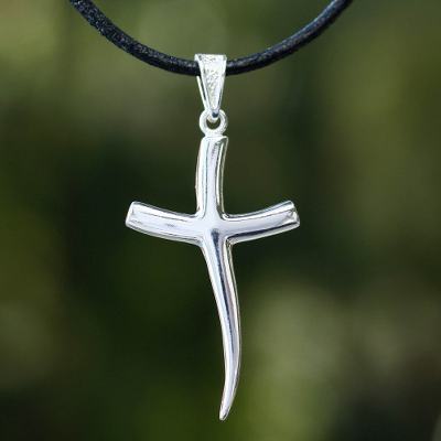Men's sterling silver cross necklace, 'Cross of Thorns' - Men's sterling silver cross necklace
