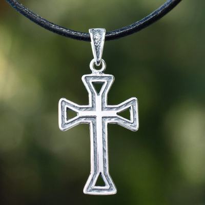 Men's sterling silver cross necklace, 'Byzantine Cross' - Men's sterling silver cross necklace