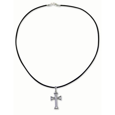 Men's sterling silver cross necklace, 'Byzantine Cross' - Men's sterling silver cross necklace