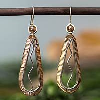 Copper accent sterling silver dangle earrings, 'Aura' - Handmade Copper Accent Silver Earrings from Mexico