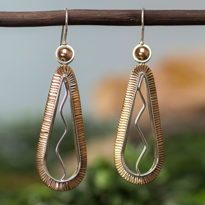Copper accent sterling silver dangle earrings, 'Aura' - Handmade Copper Accent Silver Earrings from Mexico