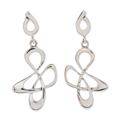 Sterling silver dangle earrings, 'Freedom Song' - Fair Trade Sterling Silver Modern Earrings