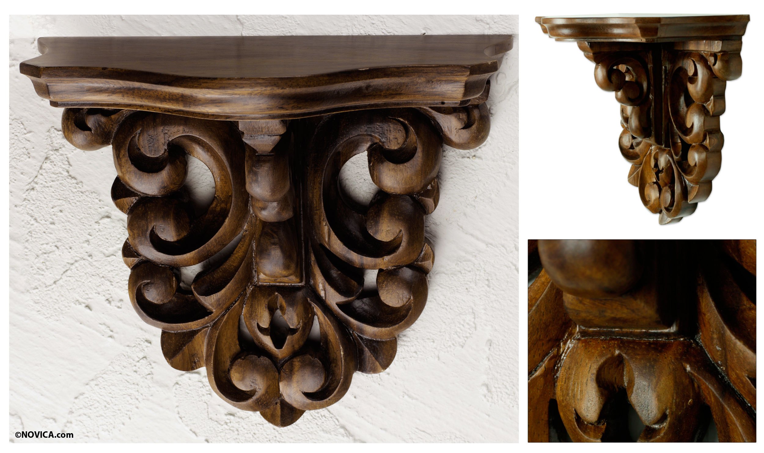 Mexican Hardwood Colonial Wall Shelf (Medium) Colonial Grace NOVICA