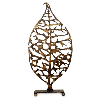 Steel sculpture, 'Golden Leaf' - Handmade Steel Silhouette Golden Leaf Sculpture