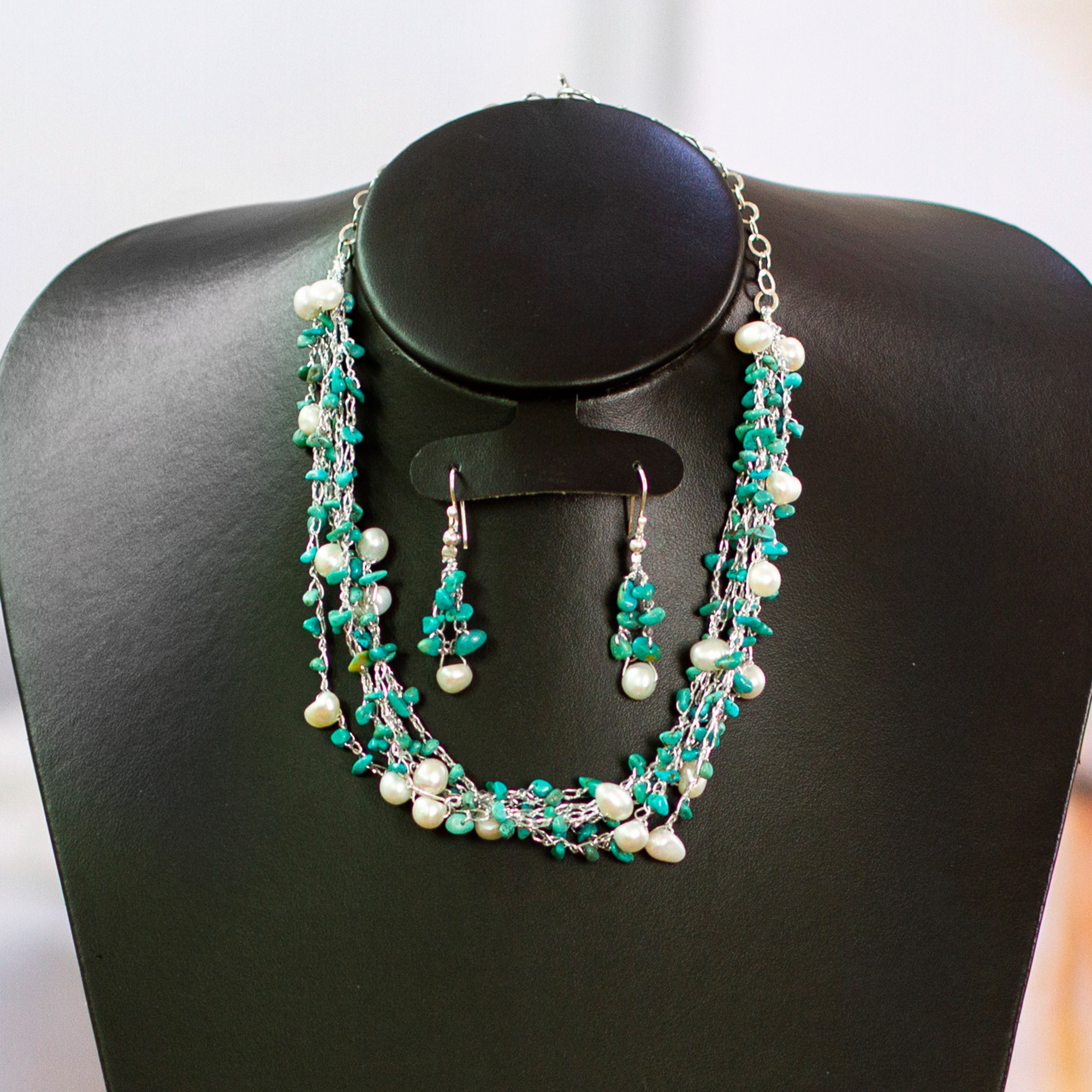 Sterling Silver Jewelry Set with Pearls and Blue Gems Cancun Muse NOVICA