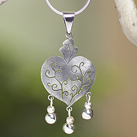 Sterling silver heart necklace, 'Depth of Heart'