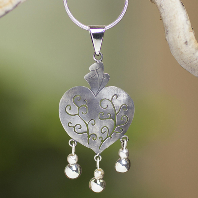 Sterling silver heart necklace, 'Depth of Heart' - Artisan Crafted Necklace Taxco Sterling Silver Jewelry