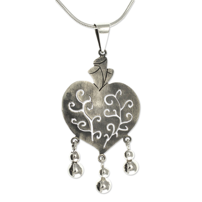 Sterling silver heart necklace, 'Depth of Heart' - Artisan Crafted Necklace Taxco Sterling Silver Jewelry