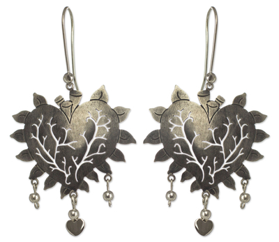 Sterling silver heart earrings, 'Beating Hearts' - Taxco Jewelry Hand Made Sterling Silver Earrings