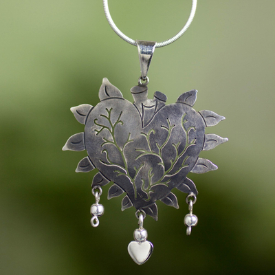 Sterling silver heart necklace, 'Beating Heart' - Taxco Jewelry Hand Made Sterling Silver Necklace