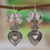 Sterling silver heart earrings, 'Amor Eterno' - Antiqued Sterling Silver Birds and Hearts Earrings thumbail