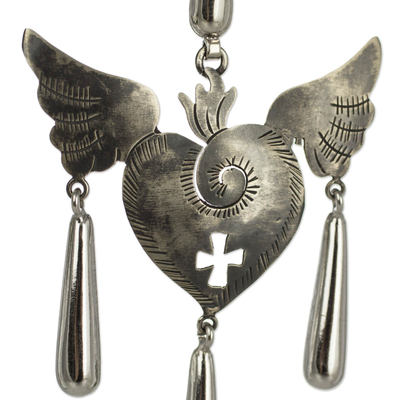 Sterling silver heart earrings, 'Medieval Hearts' - Fair Trade Jewelry Handmade Sterling Silver Earrings