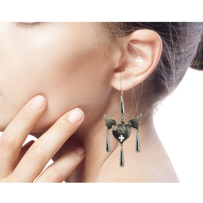 Sterling silver heart earrings, 'Medieval Hearts' - Fair Trade Jewelry Handmade Sterling Silver Earrings