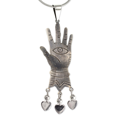 Sterling silver pendant necklace, 'All-Seeing Eye' - Sterling Silver Necklace Taxco Artisan Jewellery