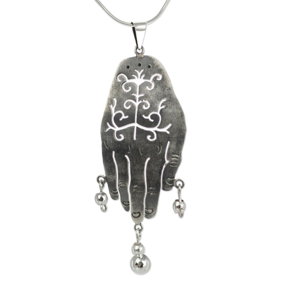 Sterling silver pendant necklace, 'Protective Hand' - Artisan Crafted Necklace Taxco Sterling Silver Jewelry