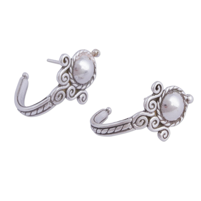 Sterling silver half hoop earrings, 'Beautiful Baroque' - Handmade Silver Half Hoop Earrings