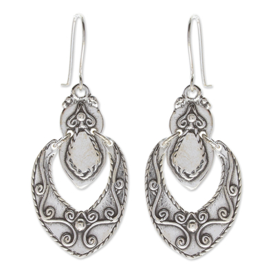 Sterling silver dangle earrings, 'Baroque Medallion' - Belle Epoque Silver Earring Design