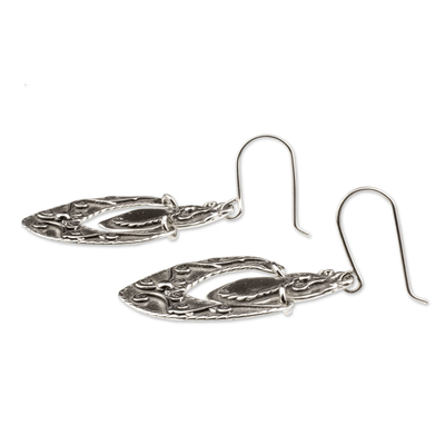 Sterling silver dangle earrings, 'Baroque Medallion' - Belle Epoque Silver Earring Design