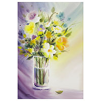 'jarrón' - pintura original de ramo floral de acuarela