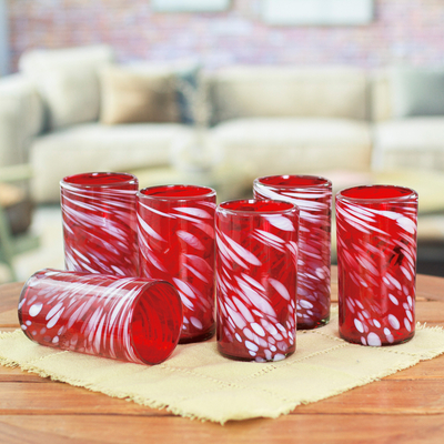 Mundgeblasene Glasbecher, (6er-Set) - Set mit 6 roten, handwerklich gefertigten, mundgeblasenen Gläsern