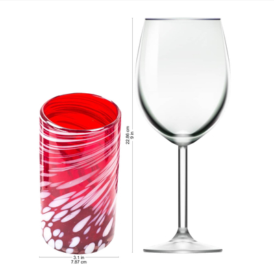 Vasos de vidrio soplado, (juego de 6) - Set de 6 Vasos Rojos Artesanales Soplados a Mano