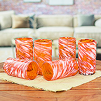 Vasos de vidrio soplado, 'Festive Orange' (juego de 6) - Juego de 6 vasos artesanales soplados a mano de color naranja
