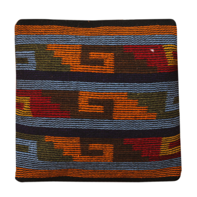 Wool cushion cover, 'Zapotec Steps' - Handwoven Multicolor Zapotec Cushion Cover