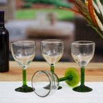 Blown glass wine glasses, 'Forest Mirage' (set of 4) - Hand Made Wine Glasses Blown Glass Art (set of 4)