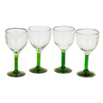 Blown glass wine glasses, 'Forest Mirage' (set of 4) - Hand Made Wine Glasses Blown Glass Art (set of 4)