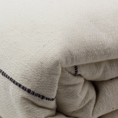 Zapotec cotton bedspread, 'Natural Contrasts' (twin) - Hand-woven Cotton Zapotec Bedspread in Beige (Twinl)