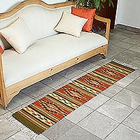 Zapotec wool runner, 'Autumn Leaves' (1.5x6) - Handwoven Geometric Runner Rug from Mexico