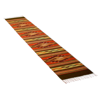 Zapotec wool runner, 'Autumn Leaves' (1.5x6) - Handwoven Geometric Runner Rug from Mexico
