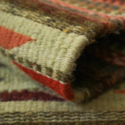 Corredor de lana zapoteca, 'Hojas de otoño' (1.5x6) - Alfombra de corredor geométrica tejida a mano de México