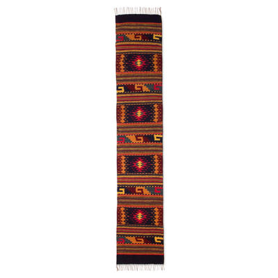 Zapotec wool rug, 'Red Diamond Splendor' (1.5x6) - Handwoven Geometric Runner Rug from Mexico