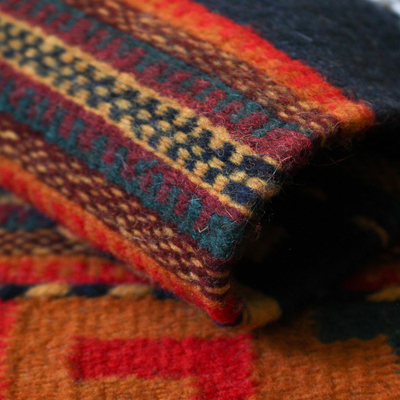 Teppich aus zapotekischer Wolle, 'Red Diamond Splendor' (1,5x6) - Handgewebter geometrischer Läufer-Teppich aus Mexiko