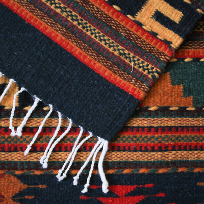Teppich aus zapotekischer Wolle, 'Red Diamond Splendor' (1,5x6) - Handgewebter geometrischer Läufer-Teppich aus Mexiko
