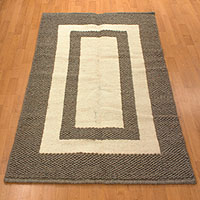Wool rug, 'Nature's Window' (3.5x5.5) - Natural Handwoven Textured Wool Accent Rug (3.5x5.5)