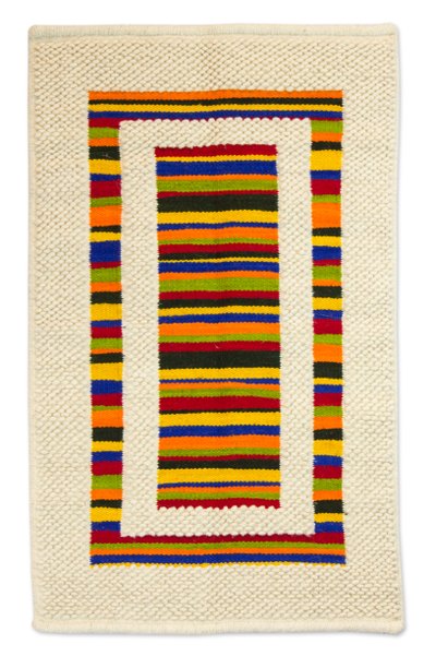 Wool rug, 'Rainbow Rectangle' (2.5x4) - Colorful Striped Wool Accent Rug