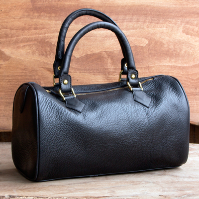 Baguette-Handtasche aus Leder, 'Guadalajara' - Mexikanische Baguette-Handtasche aus schwarzem Leder