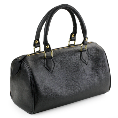 Mexican Black Leather Baguette Handbag