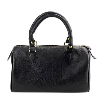 Leather baguette handbag, 'Guadalajara' - Mexican Black Leather Baguette Handbag