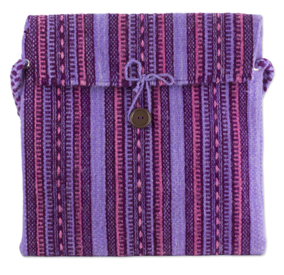 Bolso con solapa de lana - Bolso de hombro mexicano tejido a mano rosa y morado