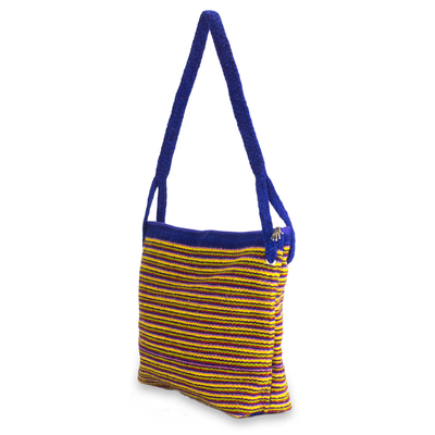 Wool shoulder bag, 'Sunny Zapotec Skies' - Yellow and Blue Zapotec Wool Shoulder Bag
